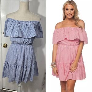 Buddy love basics striped off shoulder mini dress sz small